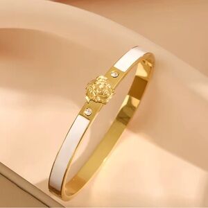 18K Gold Medusa Head White Oil Drip Stackable Diamond Inlay Bracelet No Fade